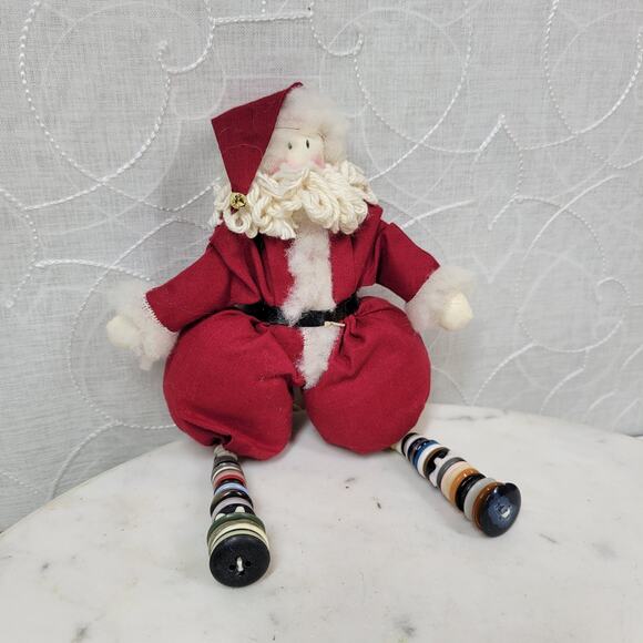 VINTAGE Rustic Santa with Button Legs 9" Christmas Holiday Plush Stuffed Decor - Picture 3 of 13